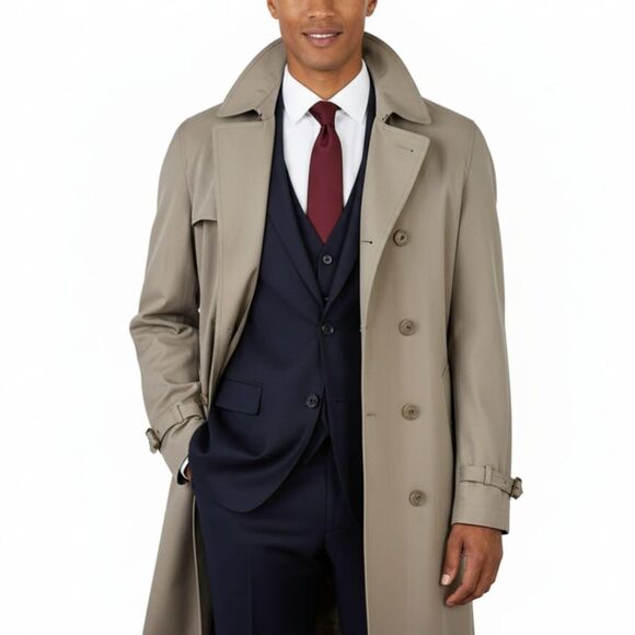 VTG Oleg Cassini Beige Tan Weather Ready Trench Coat 42R w/ Removable Fur Liner - Picture 3 of 14